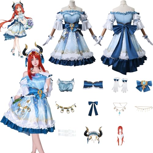 Daotutu Spiel Genshin Impact Cosplay Kostüm Outfit Rolle Nilou Cosplay Uniform Komplettset Set Halloween Karneval Party Dress Up Anzug mit Perücke (3XL) von Daotutu