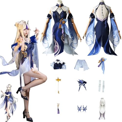 Daotutu Spiel Genshin Impact Cosplay Kostüm Outfit Rolle Ningguang Cosplay Uniform Komplettset Set Halloween Karneval Party Dress Up Anzug mit Perücke (2XL) von Daotutu