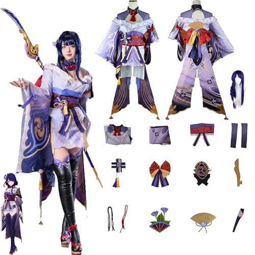 Daotutu Spiel Genshin Impact Cosplay Kostüm Outfit Rolle Raiden Shogun Cosplay Uniform Komplettset Set Halloween Karneval Party Dress Up Anzug mit Perücke (2XL) von Daotutu