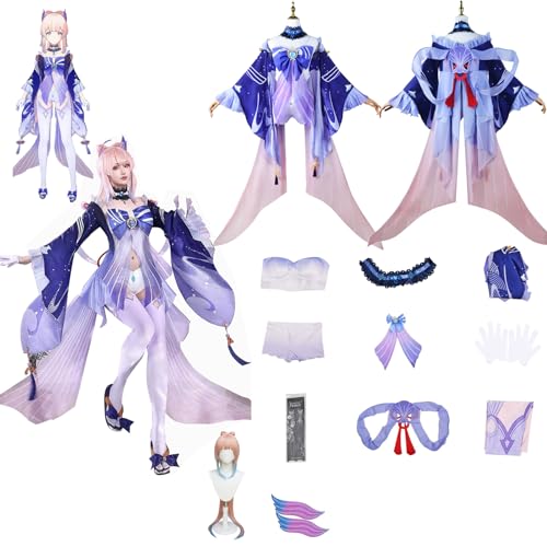 Daotutu Spiel Genshin Impact Cosplay Kostüm Outfit Rolle Sangonomiya Kokomi Cosplay Uniform Komplettset Set Halloween Karneval Party Dress Up Anzug mit Perücke (2XL) von Daotutu