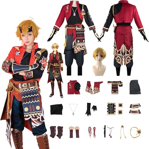 Daotutu Spiel Genshin Impact Cosplay Kostüm Outfit Rolle Thoma Cosplay Uniform Komplettset Set Halloween Karneval Party Dress Up Anzug mit Perücke (XL) von Daotutu