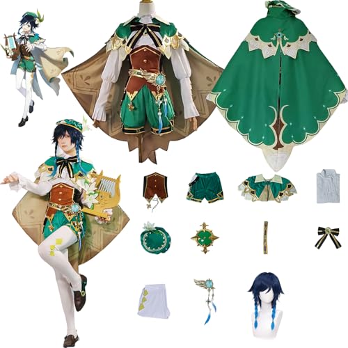 Daotutu Spiel Genshin Impact Cosplay Kostüm Outfit Rolle Venti Cosplay Uniform Komplettset Set Halloween Karneval Party Dress Up Anzug mit Perücke (S) von Daotutu