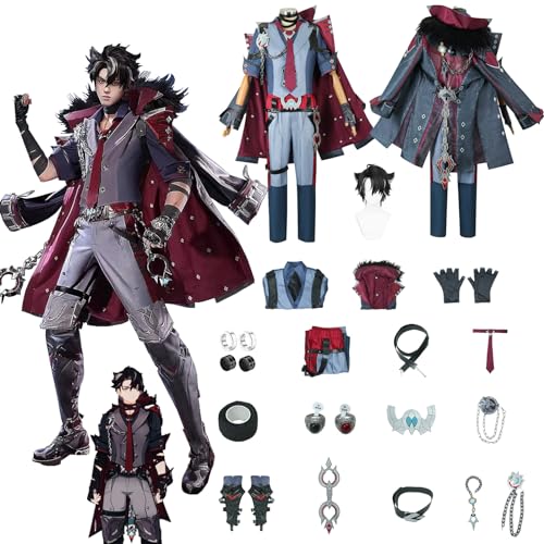 Daotutu Spiel Genshin Impact Cosplay Kostüm Outfit Rolle Wriothesley Cosplay Uniform Komplettset Set Halloween Karneval Party Dress Up Anzug mit Perücke (L) von Daotutu