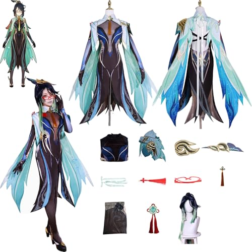 Daotutu Spiel Genshin Impact Cosplay Kostüm Outfit Rolle Xianyun Cosplay Uniform Komplettset Set Halloween Karneval Party Dress Up Anzug mit Perücke (3XL) von Daotutu