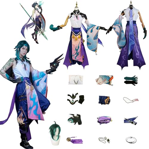 Daotutu Spiel Genshin Impact Cosplay Kostüm Outfit Rolle Xiao Cosplay Uniform Komplettset Set Halloween Karneval Party Dress Up Anzug mit Perücke (3XL) von Daotutu