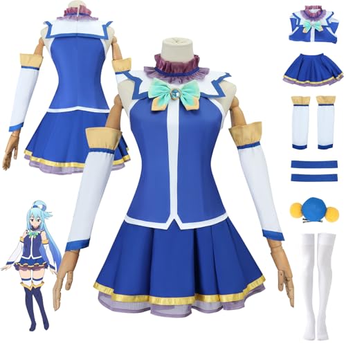 Daotutu Spiel KonoSuba God's Blessing on This Wonderful World Aqua Cosplay Kostüm Outfit Uniform Komplettset Set Halloween Karneval Party Dress Up Anzug mit Kopfschmuck (3XL) von Daotutu