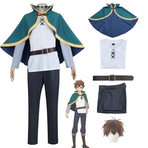 Daotutu Spiel KonoSuba God's Blessing on This Wonderful World Kazuma Satou Cosplay Kostüm Outfit Uniform Komplettset Set Halloween Karneval Party Dress Up Anzug mit Perücke (L) von Daotutu