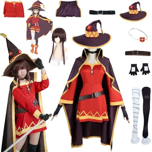 Daotutu Spiel KonoSuba God's Blessing on This Wonderful World Megumin Cosplay Kostüm Outfit Uniform Komplettset Set Halloween Karneval Party Dress Up Anzug mit Perücke Hut (3XL) von Daotutu