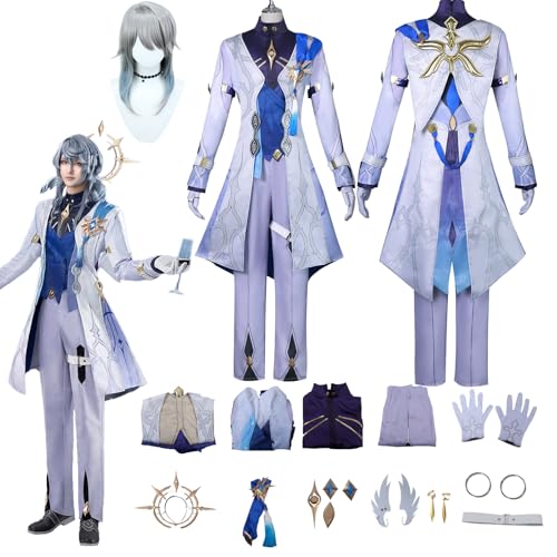 Daotutu Sunday Honkai Star Rail Cosplay Kostüm mit Perücke für Männer Charakter Dan Heng Blau Uniform Erwachsene Komplettset Jacke Dress Up Anzug Outfits Halloween Karneval Party Geschenke (2XL) von Daotutu