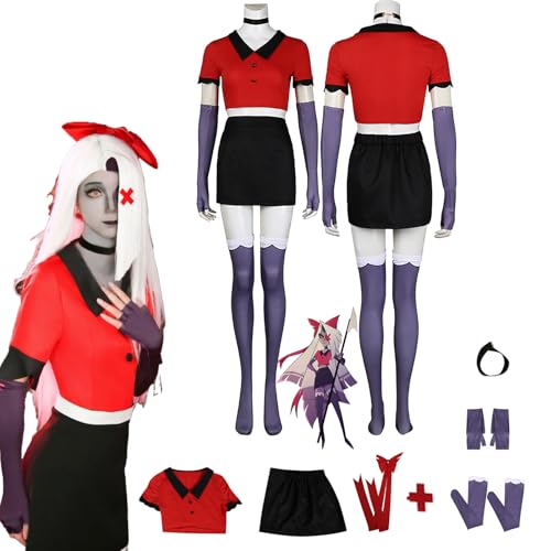 Daotutu Vaggie Hazbin Hotel Cosplay Kostüm für Frauen Charakter Angel Dust Rot Uniform Erwachsene Kleid Kopfschmuck Komplettset Jacke Dress Up Anzug Outfits Halloween Karneval Party Geschenke (L) von Daotutu