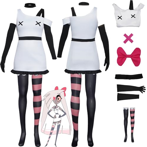 Daotutu Vaggie Hazbin Hotel Cosplay Kostüm für Frauen Charakter Niffty Weiß Uniform Erwachsene Kleid Socken Komplettset Jacke Dress Up Anzug Outfits Halloween Karneval Party Geschenke (110) von Daotutu