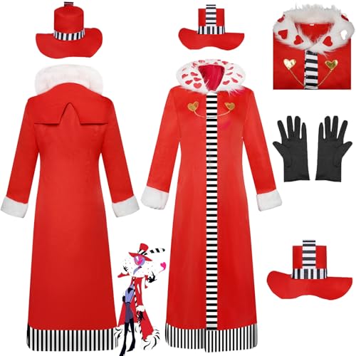 Daotutu Valentino Hazbin Hotel Cosplay Kostüm mit Hut für Männer Charakter Adam Rot Uniform Erwachsene Mantel Handschuhe Komplettset Dress Up Anzug Outfits Halloween Karneval Party Geschenke (2XL) von Daotutu