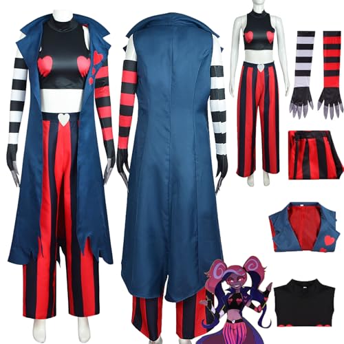 Daotutu Velvet Hazbin Hotel Cosplay Kostüm für Frauen Anime Charakter Vaggie Blau Uniform Erwachsene Mantel Weste Hose Komplettset Jacke Dress Up Anzug Outfits Halloween Karneval Party (2XL) von Daotutu