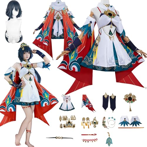 Daotutu Yunli Honkai Star Rail Cosplay Kostüm mit Perücke für Frauen Charakter Robin Rot Uniform Erwachsene Komplettset Jacke Dress Up Anzug Outfits Halloween Karneval Party Geschenke (2XL) von Daotutu