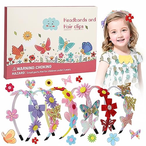 Daover DIY Blumen Haarreif Set Mädchen, Blumen Schmetterling Charms, Meerjungfrau Bastelset, Bastelset Kinder, Mädchen Geschenke 5-12 Jahre, Basteln Geschenk für Mädchen, Haarschmuck für Mädchen von Daover