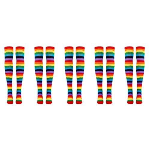 Darmlly 10X Regenbogengestreifte Socken ÜBer Dem Knie Clown Gestreiftes Kostüm Hohe Strümpfe für Halloween Cosplay Partys von Darmlly