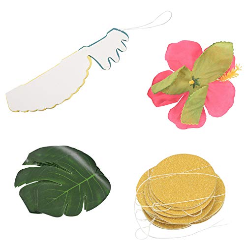 Darmlly Hawaiian Tropical Luau Thema Dekorationen Set, GehöRen Seidenpapier Ananas, Tropical Palm SimulationsbläTter, KüNstliche Hibiskus-Luau-Blumen, Gold Glitzernden Banner von Darmlly