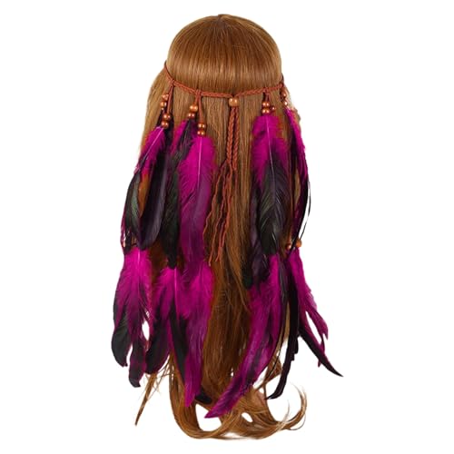 Darringls Frauen Bohemian Haarschmuck Feder Quasten Stirnband Haarband Mit Federn, Indianisch Hippie Boho Haarband Kopfschmuck Festival Party Feder Accessoires Karneval Kostüm von Darringls