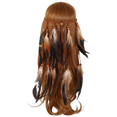 Darringls Frauen Bohemian Haarschmuck Feder Quasten Stirnband Haarband Mit Federn, Indianisch Hippie Boho Haarband Kopfschmuck Festival Party Feder Accessoires Karneval Kostüm von Darringls