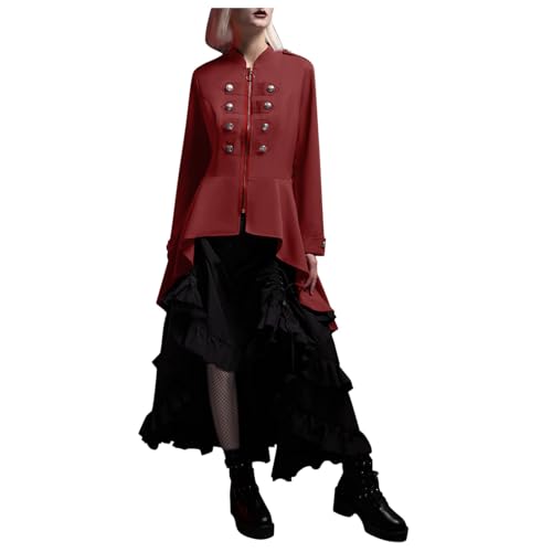 Darringls Steampunk Damen Kleid,Vintage Smoking Klied Für Frauen Halloween Kostüm Karneval Party Kleidung Petticoat Faltenrock Mittelalterkleid Retro Steampunk Kostüm Gothic Frack Damen Mantel von Darringls