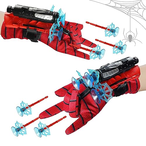 Darryy Spider Launcher Handschuhe, 2 Set Kids Spider Hero Handschuhe, Spiderman Spielzeug Handschuh, Handgelenk Spielzeug Spiderman, Launcher Glove für Cosplay, 6 Sauger Darts + 2 Spinne Shooter von Darryy