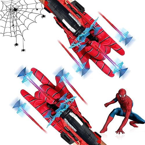 Darryy 2 Set Kids Spider Hero Handschuhe, Super Spider Launcher Handschuh, Launcher Spielzeug, Kinder Cosplay Handschuh, 6 Sauger Darts + 2 Spinne Shooter Handschuhe, Katapult Spielzeug (Spinnenseide) von Darryy