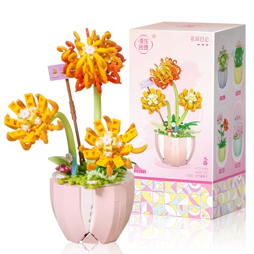 Darryy Blumenstrauß Baustein mit Exquisiten Verpackungsboxen, Blumen Bausteine Set, Home Deko, Zimmerdeko, Geschenk für Frauen und Männer, Botanik-Kollektion (Chrysantheme) von Darryy