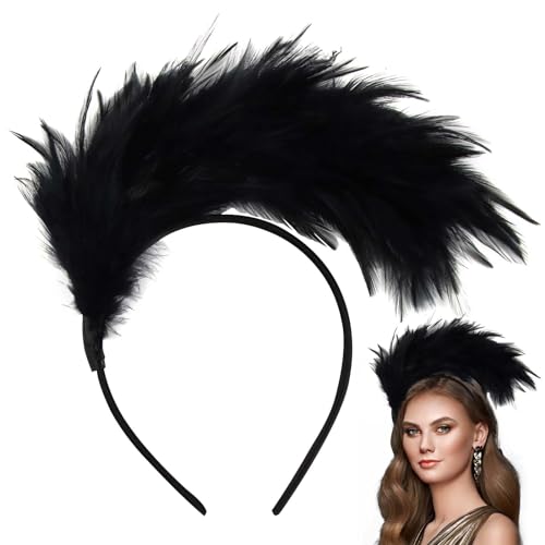 Darryy Feder Stirnband Fascinator Stirnbänder Cosplay Haarband Karneval Party Kopfschmuck Regenbogen Feder Haarreif Feder Kopfbedeckung Kostüm für Ostertag Hochzeit Halloween Party (Schwarz) von Darryy