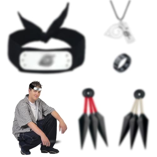 Darryy Karikatur Cosplay Zubehör Set, Konoha Headband, Halskette Ring, Anime Role Play Kostüm Zubehör für Karneval, Fasching, Fasching, Rollenspiele für Kinder und Erwachsene von Darryy