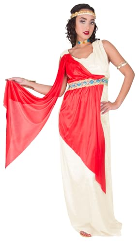 Adelige Römerin "Livia" Kostüm für Damen | Creme Rot - Kleid Damenkostüm Cleopatra Tunika Antike Königin Griechische Mottoparty Karneval Olympia Fasching Göttin Halskette Haarband Gr. 36/38 von Das Kostümland