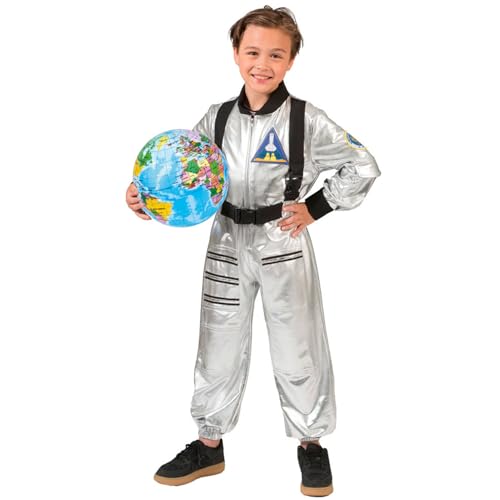 Astronauten Kostüm "Tobias" für Kinder - Silber Metallic | Weltraum Weltall Anzug Weltraumfahrer Mottoparty Karneval Theater Fasching Kindergeburtstag Größe 116 von Das Kostümland