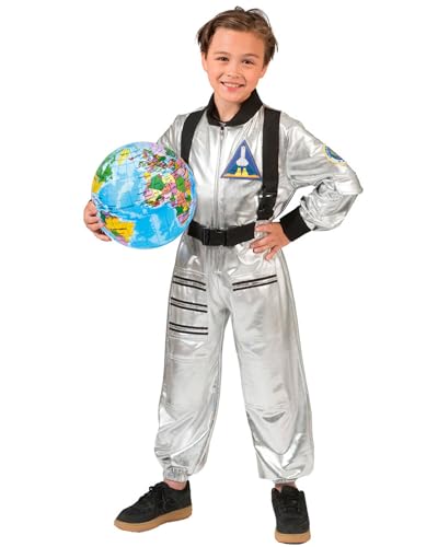 Astronauten Kostüm "Tobias" für Kinder - Silber Metallic | Weltraum Weltall Anzug Weltraumfahrer Mottoparty Karneval Theater Fasching Kindergeburtstag Größe 116 von Das Kostümland