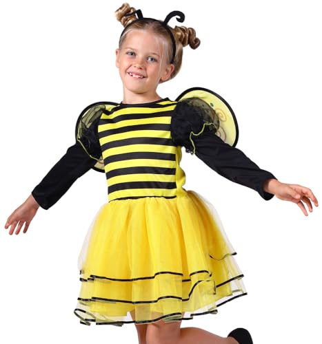 Bienen Kostüm "Bee" für Mädchen | Kinderkostüm Kleid Haarreif Flügel (116/128) von Das Kostümland