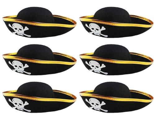 Das Kostümland Piratenhut mit Totenkopf für Kinder | Schwarz Gold | Pirateen Piratin Kostüm Zubehör für Jungen und Mädchen | 6 Stück von Das Kostümland