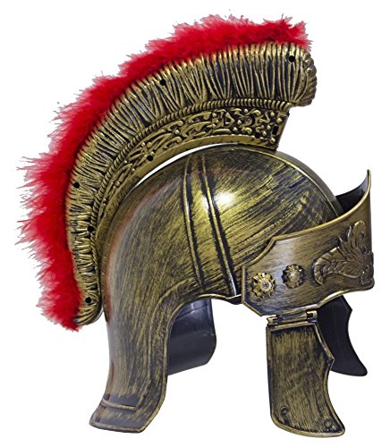 Das Kostümland Römer Helm mit Visier und Roter Marabu-Federbesatz – Gladiatoren Kostüm Accessoire für Fasching, Karneval und Mottopartys von Das Kostümland