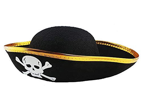 Das Kostümland Piratenhut mit Totenkopf für Kinder | Schwarz Gold (1) von Das Kostümland