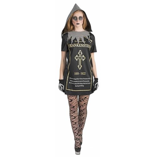 Grabstein "Tammy" Kleid mit Kapuze für Damen | Schwarz - Vampirkostüm Gruseliges Horror Kostüm Halloween Mottoparty tombstone Frankenstein Monster Karneval Gr. 32 34 von Das Kostümland