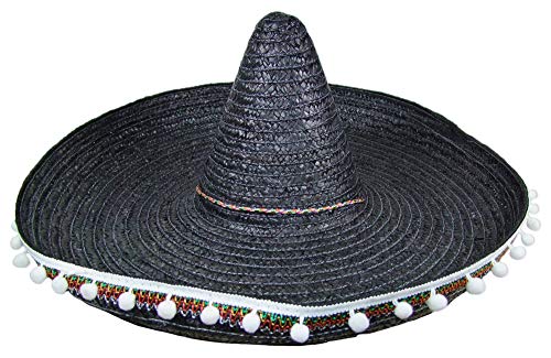 Mexikaner Sombrero mit Troddeln - 50 cm Durchmesser - Schwarz - Toller Mexiko Hut für Erwachsene zum Kostüm von Das Kostümland