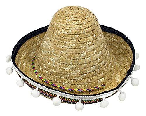 Mexikaner Sombrero mit Troddeln für Kinder - 25 cm/Natur - Zubehör Hut zum Mexiko Kostüm von Das Kostümland