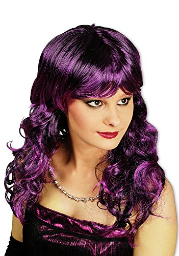 Zweifarbige Langhaar Perücke mit Locken - Lila Schwarz - Zu Cosplay und Anime Kostümen für Damen von Das Kostümland