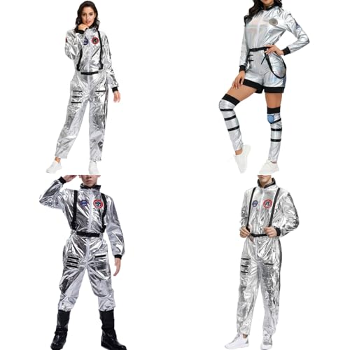 Astronaut Kostüm Damen Herren Kinder Silber Karneval Zweiteiler - Astronauten Kostüm Raumfahrer Kostüm Spaceman Kostüm Karneval Kostüm Silberner Overall Spaceanzug Space-Man Kostüm von Dasongff