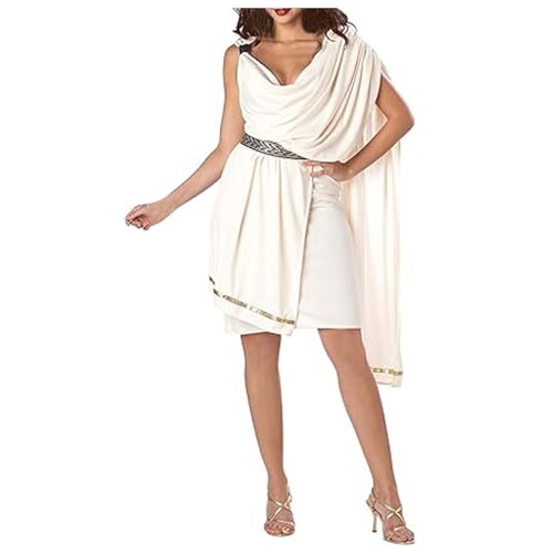 Damen Kostüm griechische Göttin One Shoulder Kleid Gürtel Halsband Armstulpen Haarreifen römische Karneval Fasching Verkleidung Römerin Griechin Karneval Kostüm Römerin von Dasongff