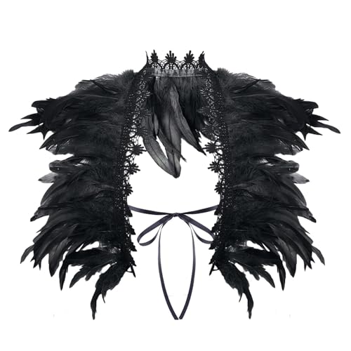 Dasongff Federkragen, Gothic Feder Achselzucken Schalkragen Halloween Kostüm Karneval Federumhang Kostüm Bühne Schalkragen Cape Schal Choker Kragen für Foto Requisite Cosplay Party Kleidung von Dasongff