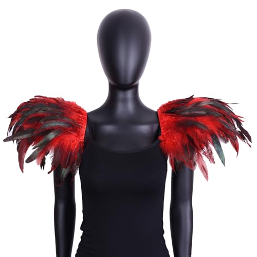 Gothic Feder Achselzucken Schalkragen, Feder Cape Stola Halloween Kostüm Epauletten, Umhang Schwarz Kostüm Damen Feder Umhang Cape Federboa Feder Schal Gothic für Halloween Cosplay Verkleidung von Dasongff