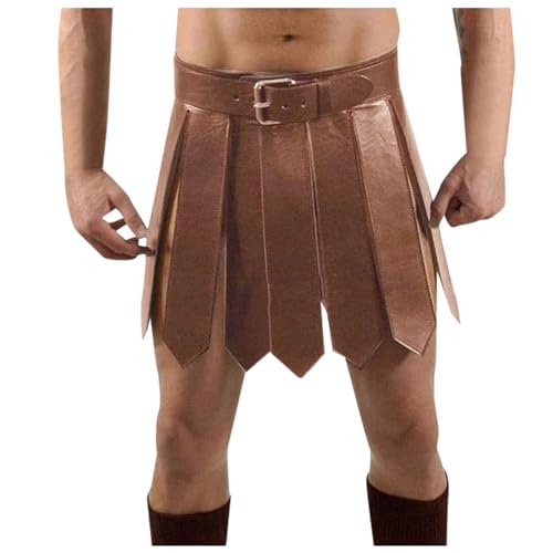 Herren Mittelalterlich Quastenrock Gladiatoren Rock Krieger PU-Leder Taillengürtel Schottland Rock Wetlook Kilt Rock Halloween Karneval Cosplay Fasching mittelalterlicher Krieger Tassel Taillgürtel von Dasongff