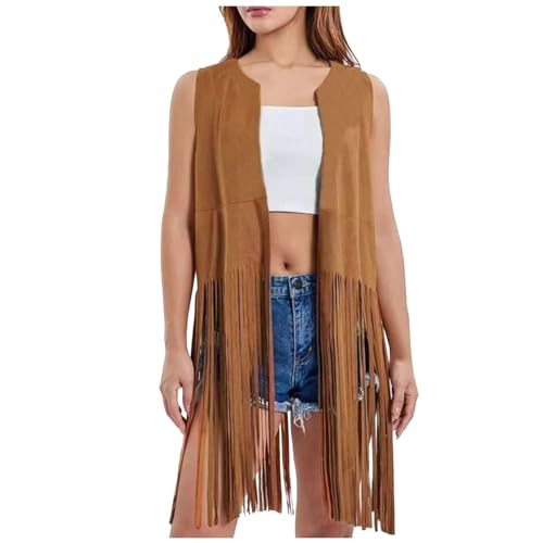 Hippie Jacke Damen Fasching Cowboy Weste Fransenweste - Kostüm Set 60Er 70Er Jahre Bekleidung Retro Outfit Mädchen Disco Faschingskostüme Für Karneval Fransen Weste Jacke Fransenweste Cowboy Kostüm von Dasongff