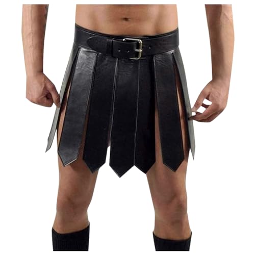 Mittelalterliches Kostüm, PU Leder Römisch Rock Verstellbar mittelalterlicher Krieger Tassel Taillgürtel mit Schnalle Kilt für Männer Frauen Party Cosplay, schwarzes, mittelalterliches Kostüm von Dasongff