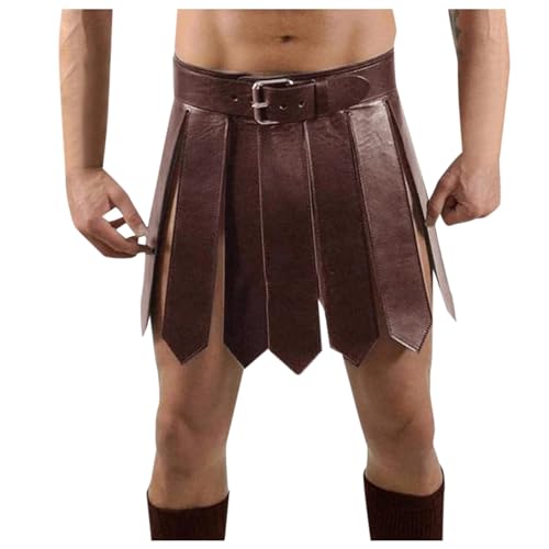 Mittelalterliches Kostüm, PU Leder Römisch Rock Verstellbar mittelalterlicher Krieger Tassel Taillgürtel mit Schnalle Kilt für Männer Frauen Party Cosplay, schwarzes, mittelalterliches Kostüm von Dasongff