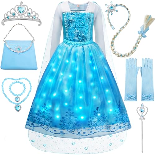 Davvew Mädchen Prinzessin Kleid, LED Leuchtendes Kostüm Kleid Kinder Dress für Weihnachten Verkleidung Karneval Halloween von Davvew