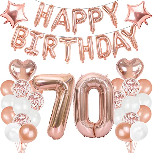 Daxlizy 70. Geburtstag Dekoration, Rosegold Geburtstagsdeko 70 Jahre Frauen, Luftballon 70. Geburtstag Party Deko, Helium Ballons Happy Birthday Girlande Banner Deko 70 Geburtstag Frauen Damen von Daxlizy